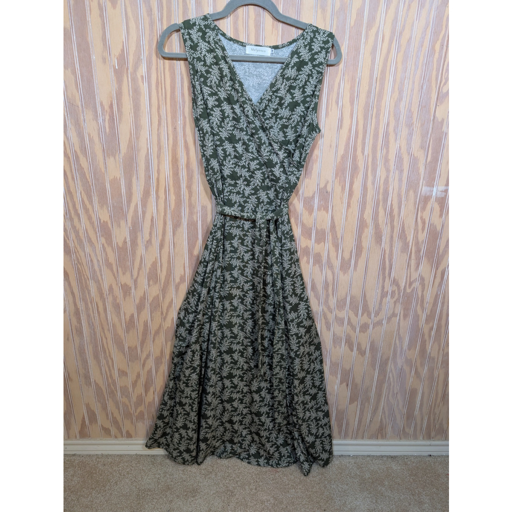 Women's Melynno Green Floral Print Wrap Around Sleeveless Dress Size M - Picture 4 of 8